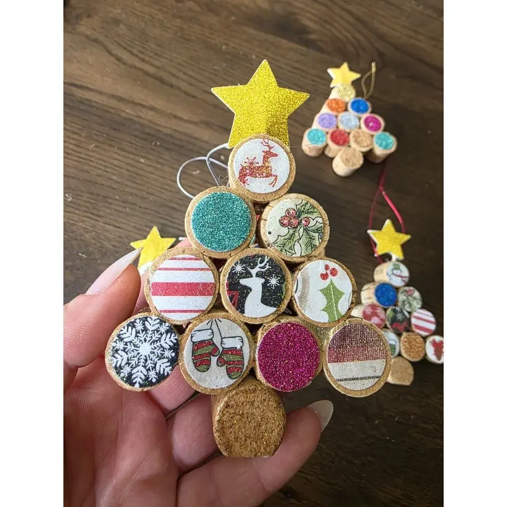 New Christmas Tree Ornaments Wine‎ Cork Set of 5 Handmade